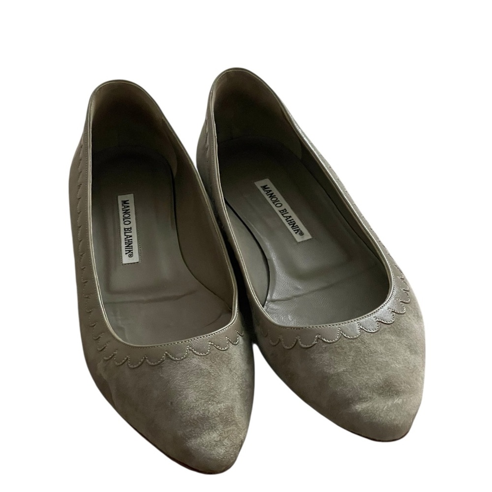 Manolo Blahnik Taupe Suede Ballet Flats Women  Size 39.5 - Picture 2 of 9